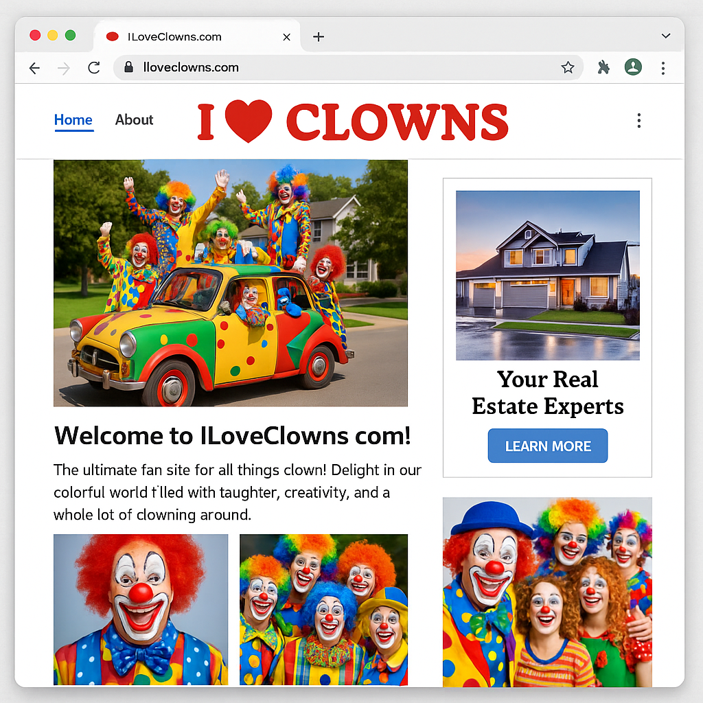 Real estate ad appearing on ILoveClowns.com